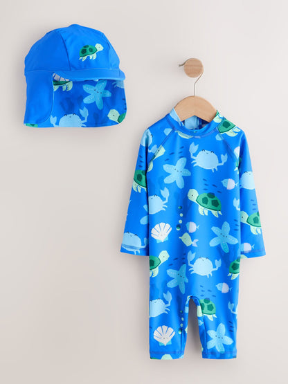 Blue Sunsafe Swimsuit and Hat Set (3mths-7yrs) image 4