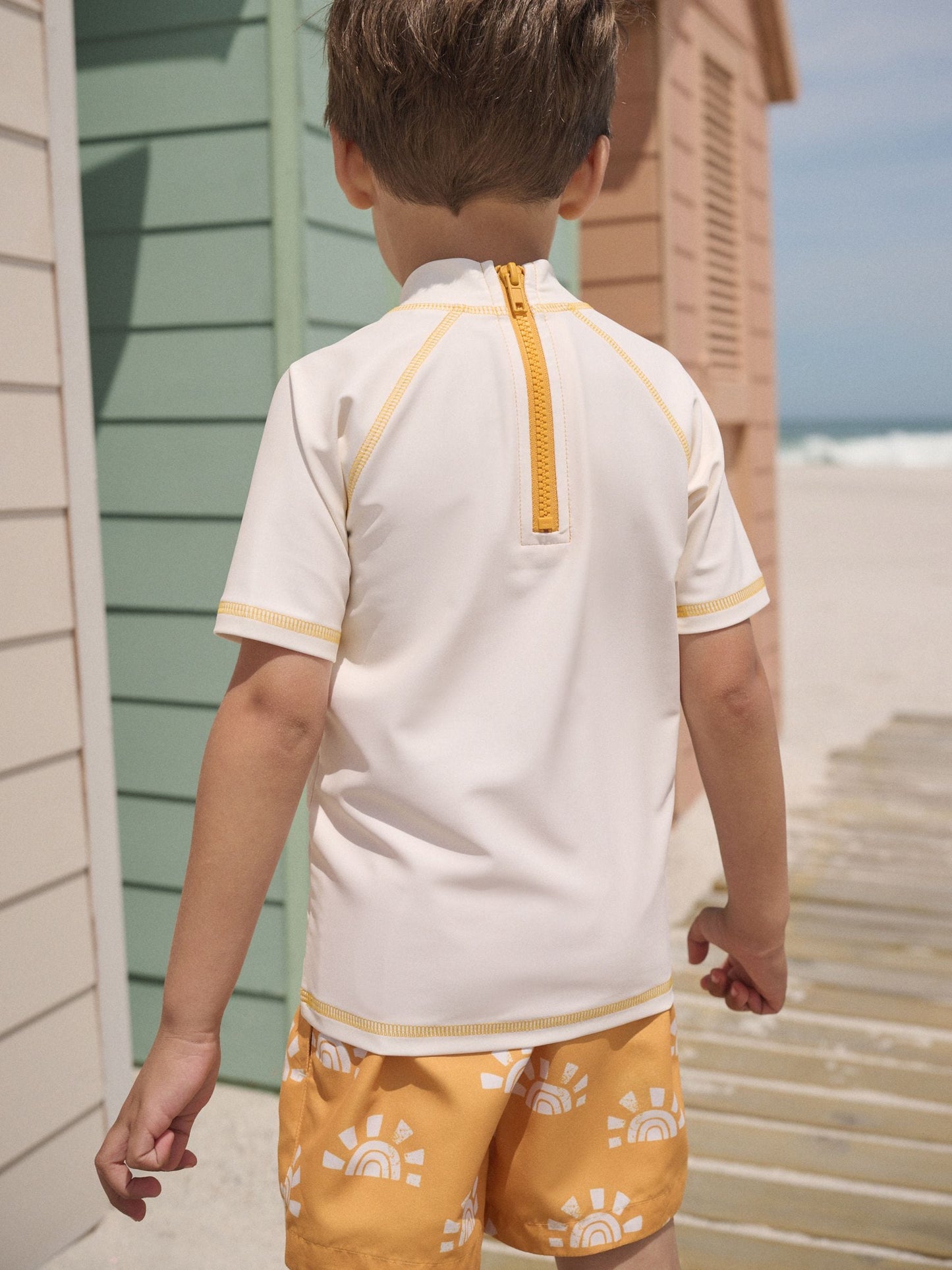 Yellow/Orange Short Sleeve Sunsafe Rash Vest and Swim Shorts Set (3mths-7yrs) image 2