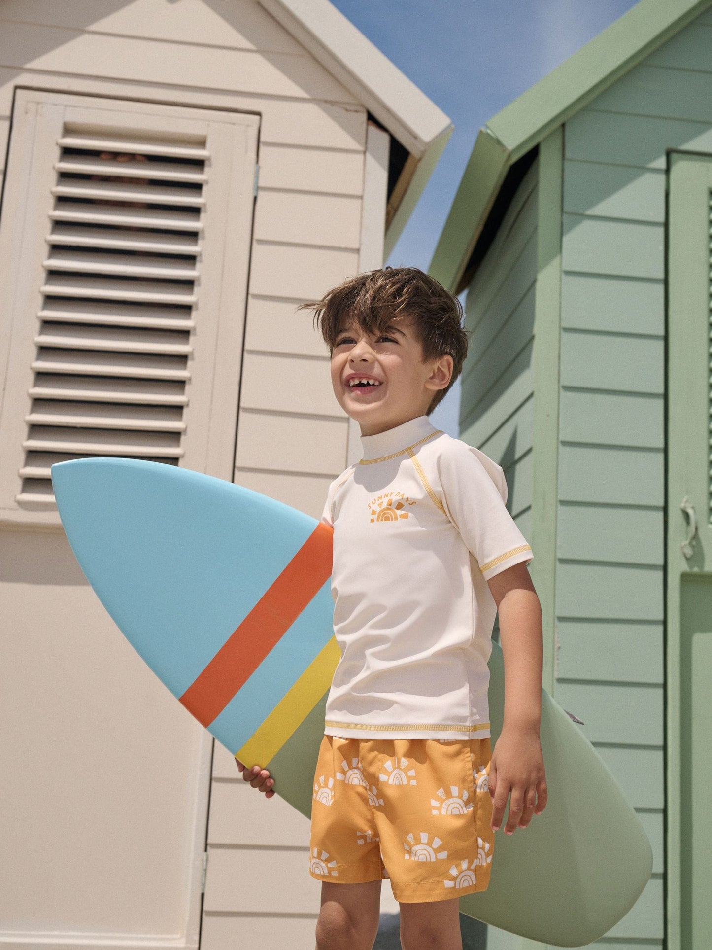 Yellow/Orange Short Sleeve Sunsafe Rash Vest and Swim Shorts Set (3mths-7yrs) image 1