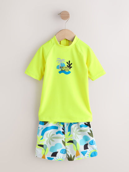Yellow Short Sleeve Sunsafe Rash Vest and Swim Shorts Set (3mths-7yrs) image 3