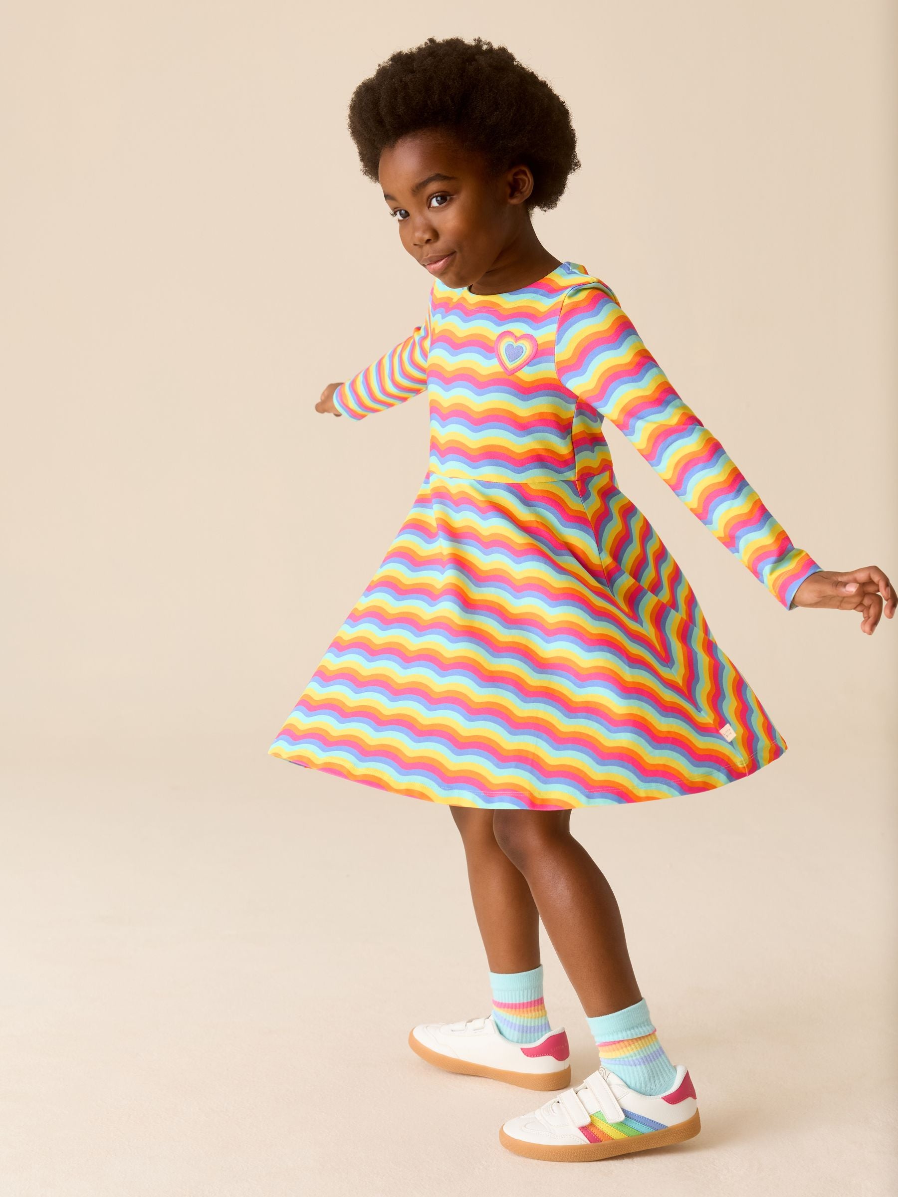 Little Bird by Jools Oliver Rainbow Wave Long Sleeve Skater Dress image 2