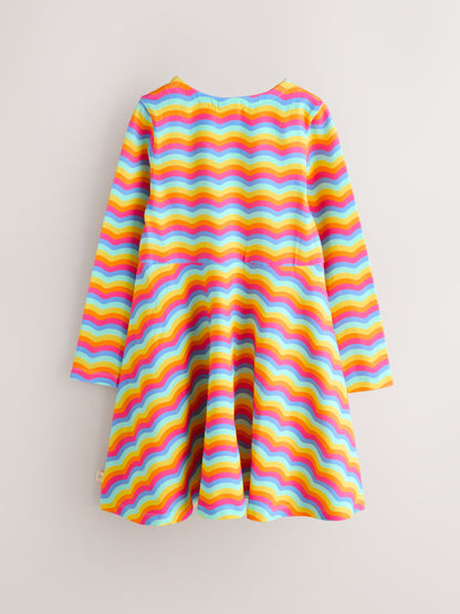Little Bird by Jools Oliver Rainbow Wave Long Sleeve Skater Dress image 4