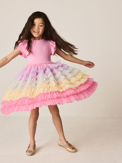 Dsiney Kidz - Little Bird by Jools Oliver Light Pink Frill Sleeve Rainbow Tulle Party Tutu Dress image 1