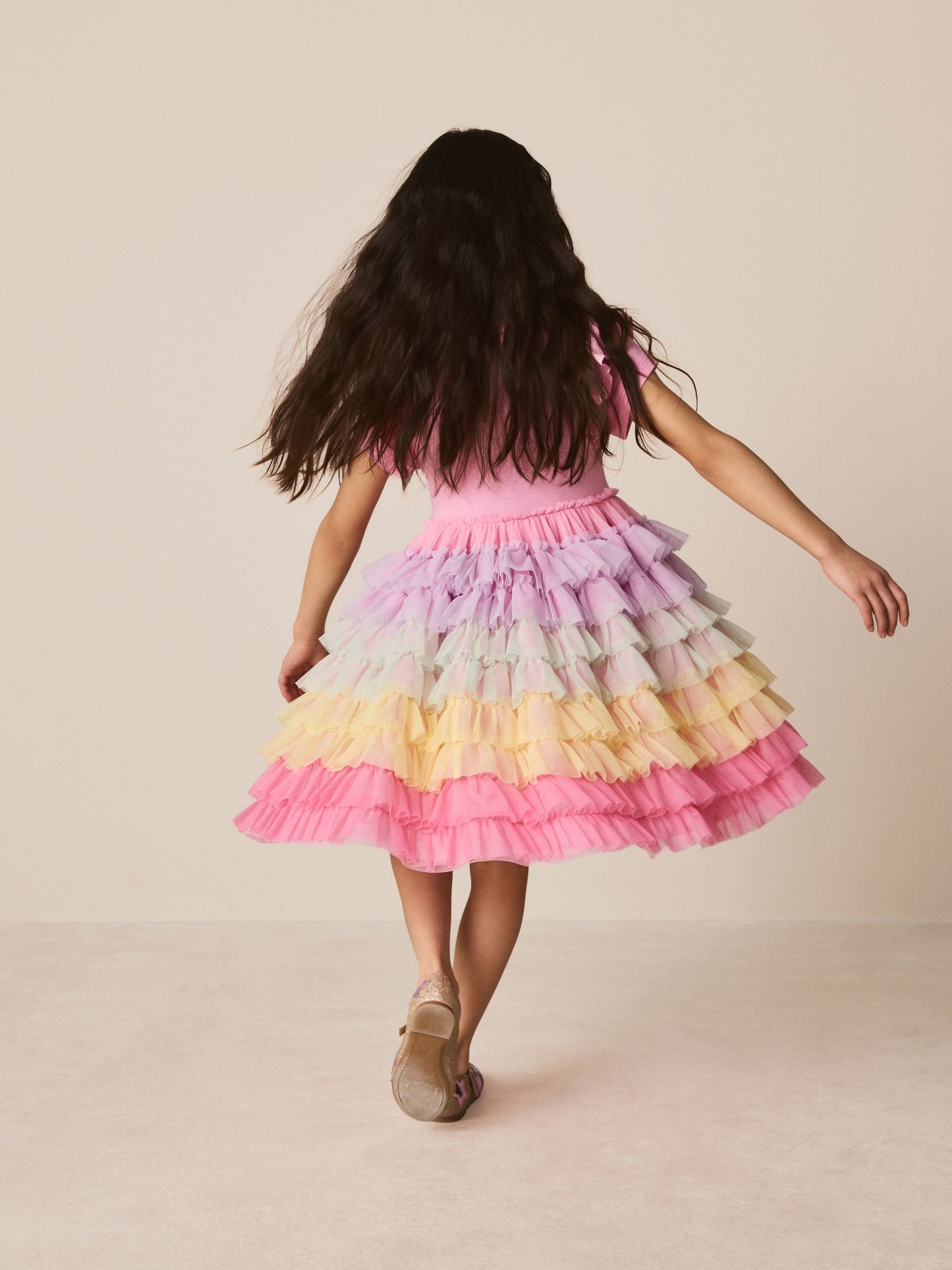 Little Bird by Jools Oliver Light Pink Frill Sleeve Rainbow Tulle Party Tutu Dress image 4