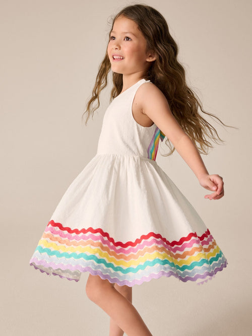 Dsiney Kidz - Little Bird by Jools Oliver White Rainbow Woven Cut Out Ric Rac Dress image 1