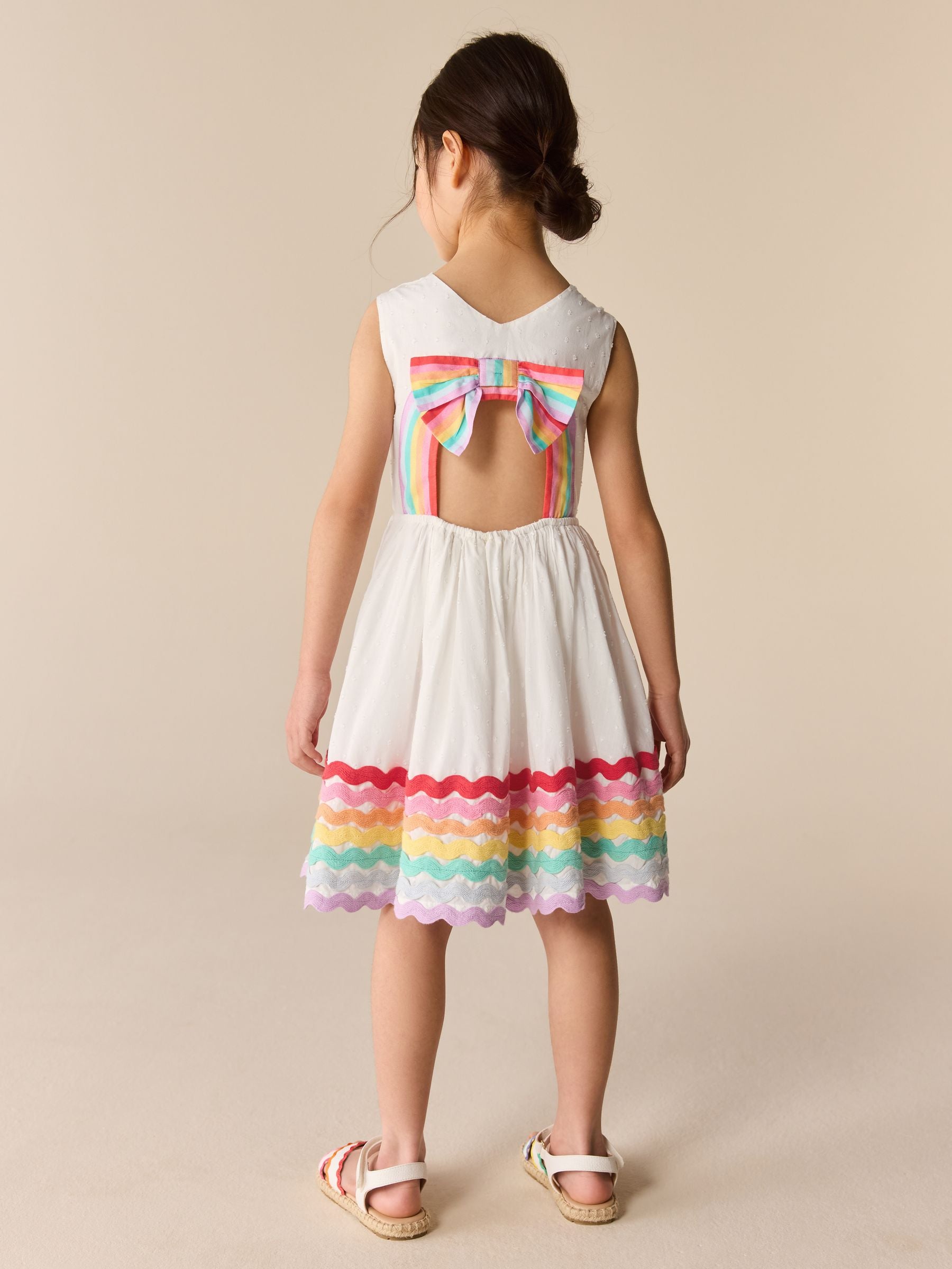 Little Bird by Jools Oliver White Rainbow Woven Cut Out Ric Rac Dress image 3
