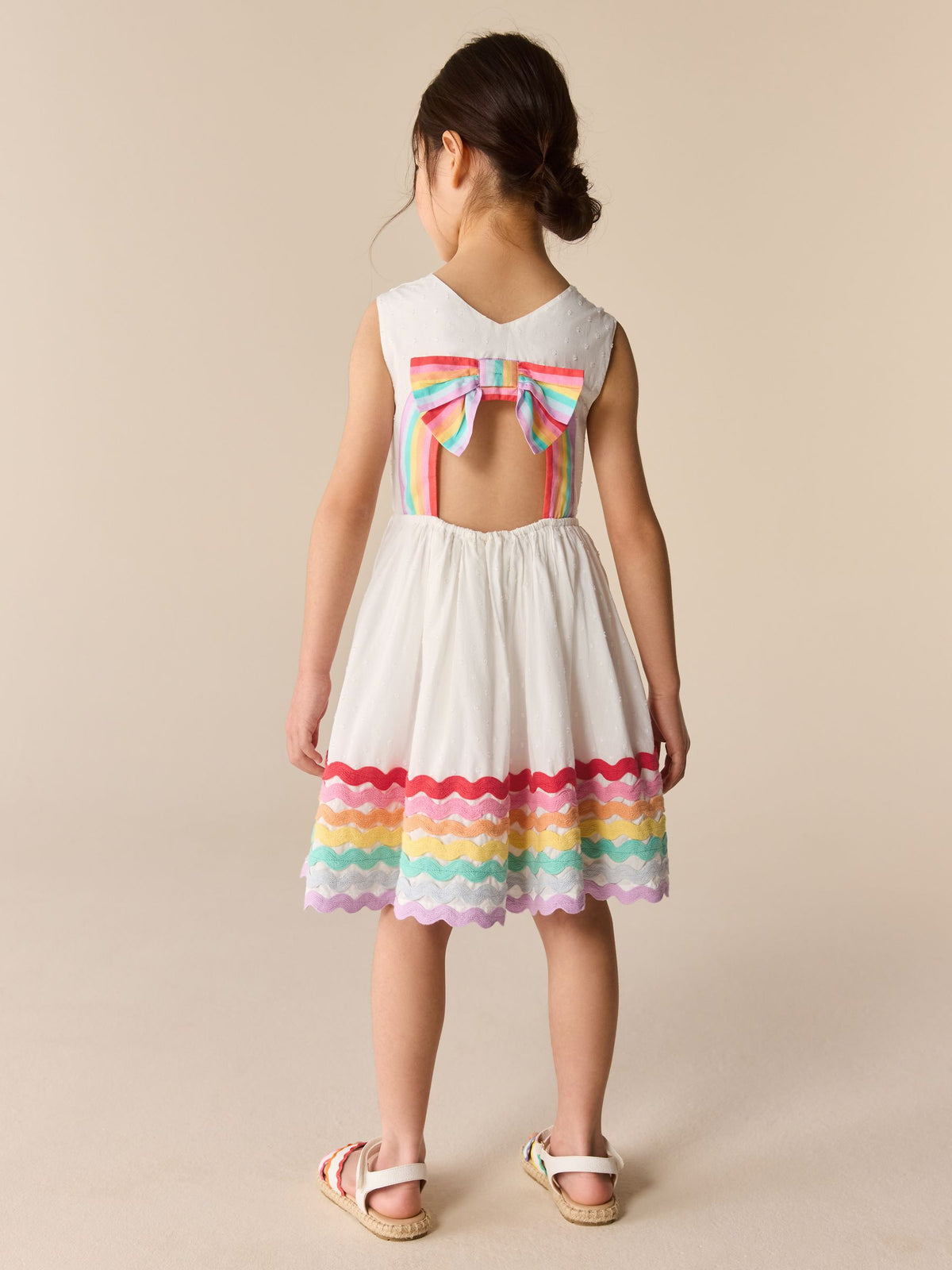 Dsiney Kidz - Little Bird by Jools Oliver White Rainbow Woven Cut Out Ric Rac Dress image 3