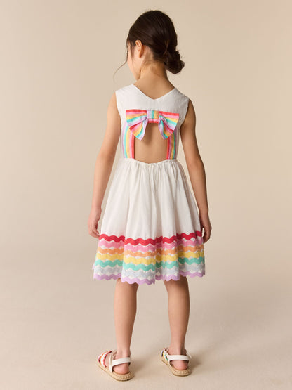 Little Bird by Jools Oliver White Rainbow Woven Cut Out Ric Rac Dress image 3