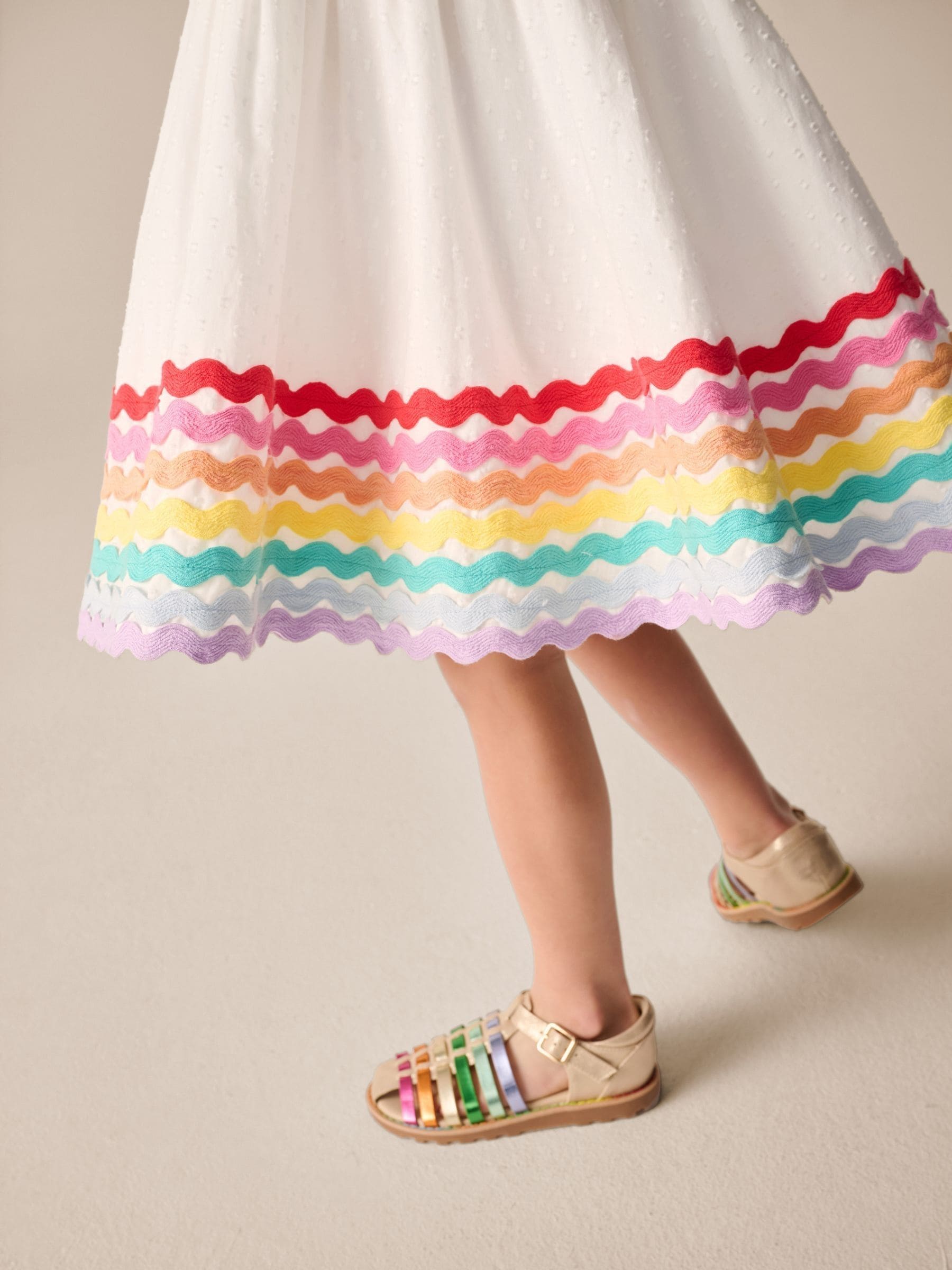 Little Bird by Jools Oliver White Rainbow Woven Cut Out Ric Rac Dress image 5