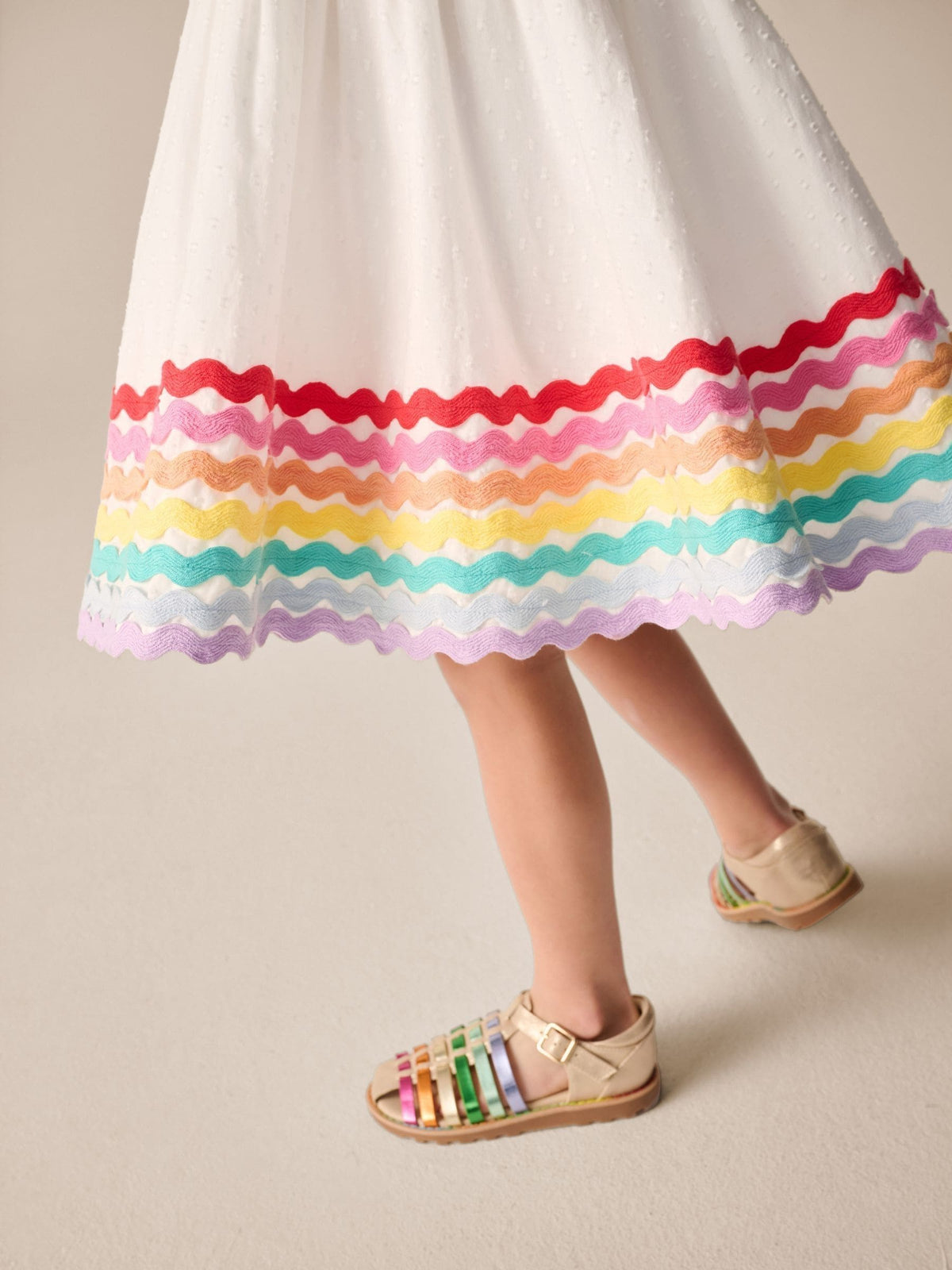 Dsiney Kidz - Little Bird by Jools Oliver White Rainbow Woven Cut Out Ric Rac Dress image 5