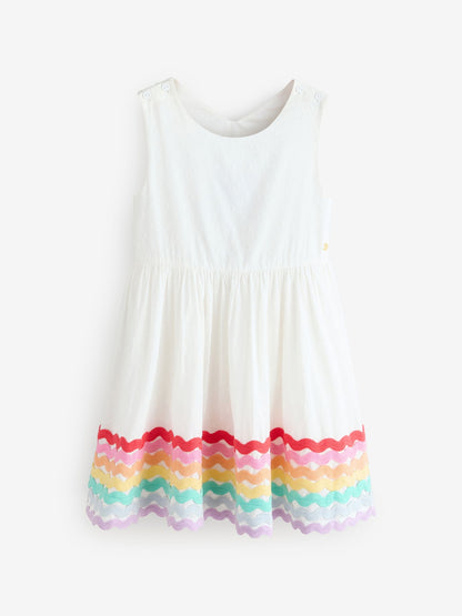Little Bird by Jools Oliver White Rainbow Woven Cut Out Ric Rac Dress image 6