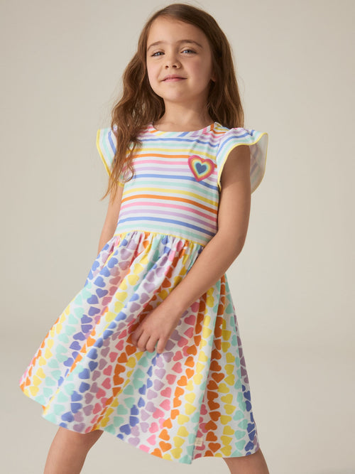 Little Bird by Jools Oliver Pastel Rainbow Heart Cotton Jersey Dress image 1