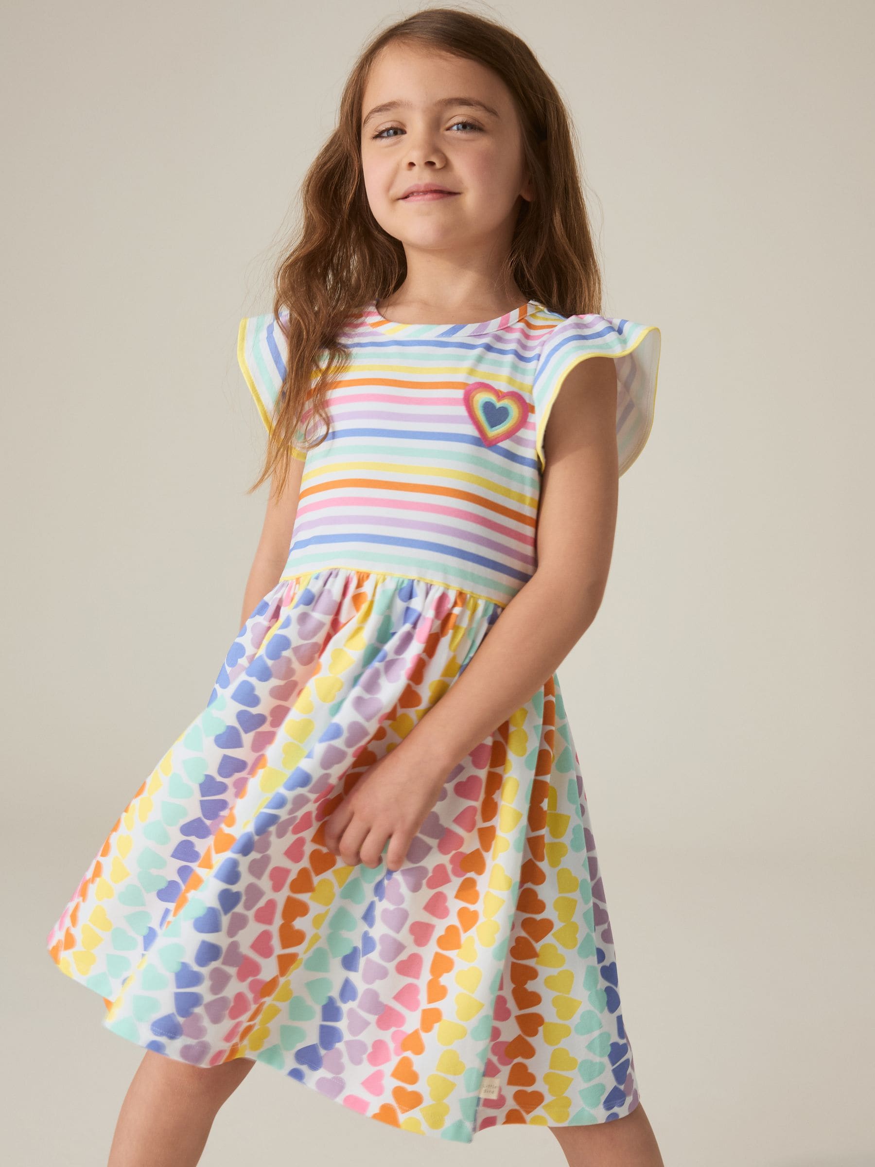 Little Bird by Jools Oliver Pastel Rainbow Heart Cotton Jersey Dress image 1