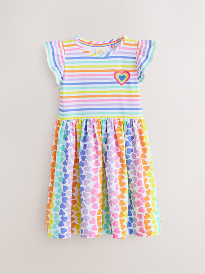 Little Bird by Jools Oliver Pastel Rainbow Heart Cotton Jersey Dress image 7