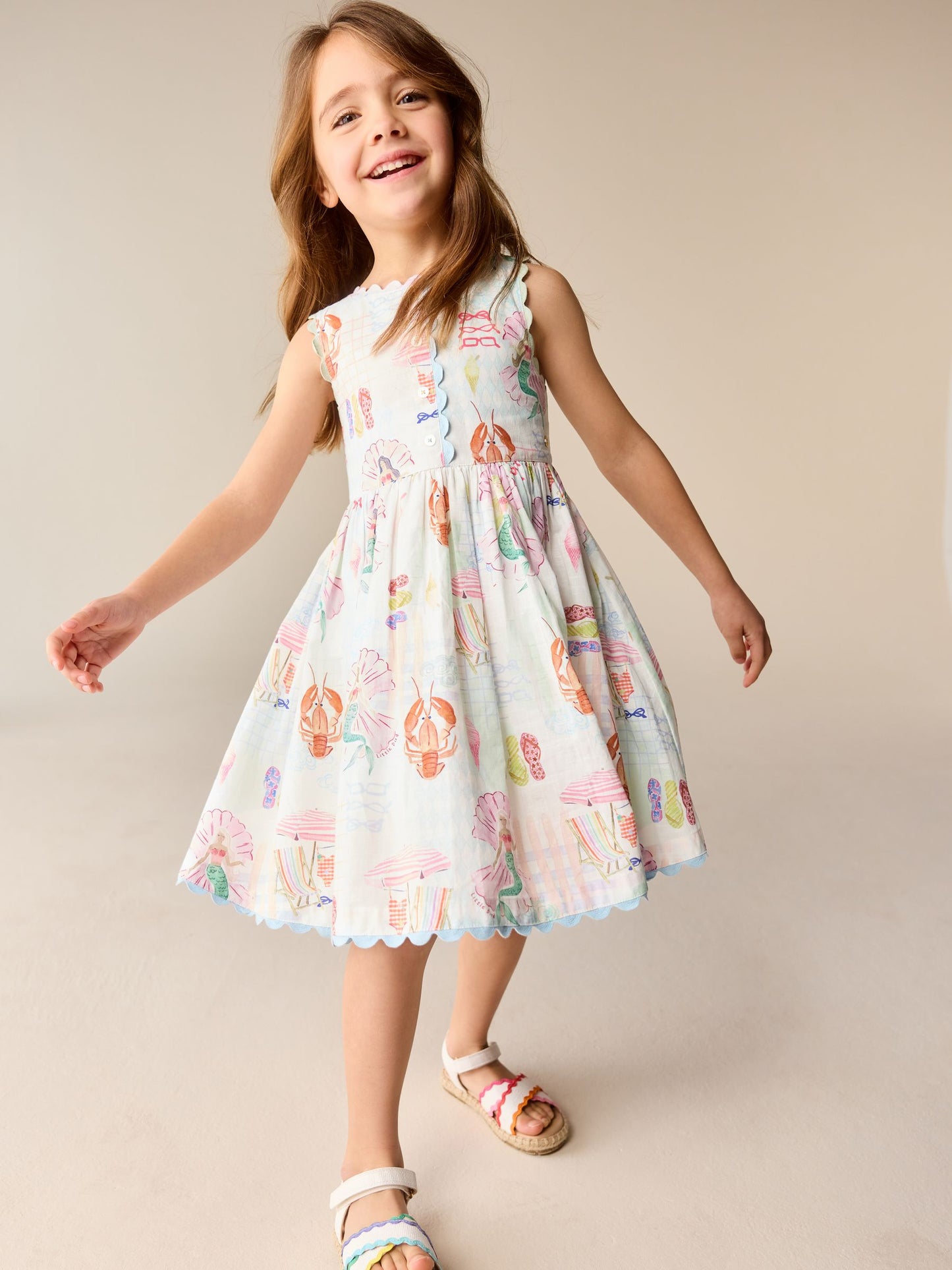 Little Bird by Jools Oliver Rainbow Mermaids Woven Ric Rac Trim Dress image 2