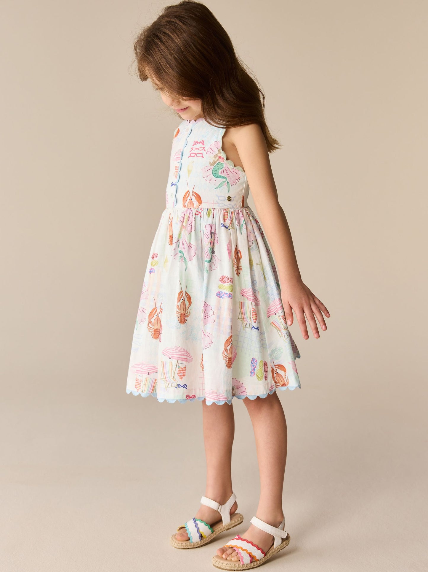 Little Bird by Jools Oliver Rainbow Mermaids Woven Ric Rac Trim Dress image 3