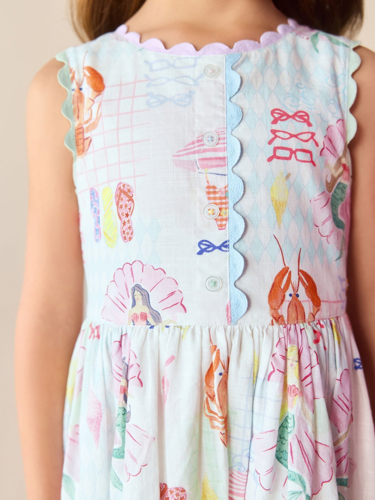 Little Bird by Jools Oliver Rainbow Mermaids Woven Ric Rac Trim Dress image 5