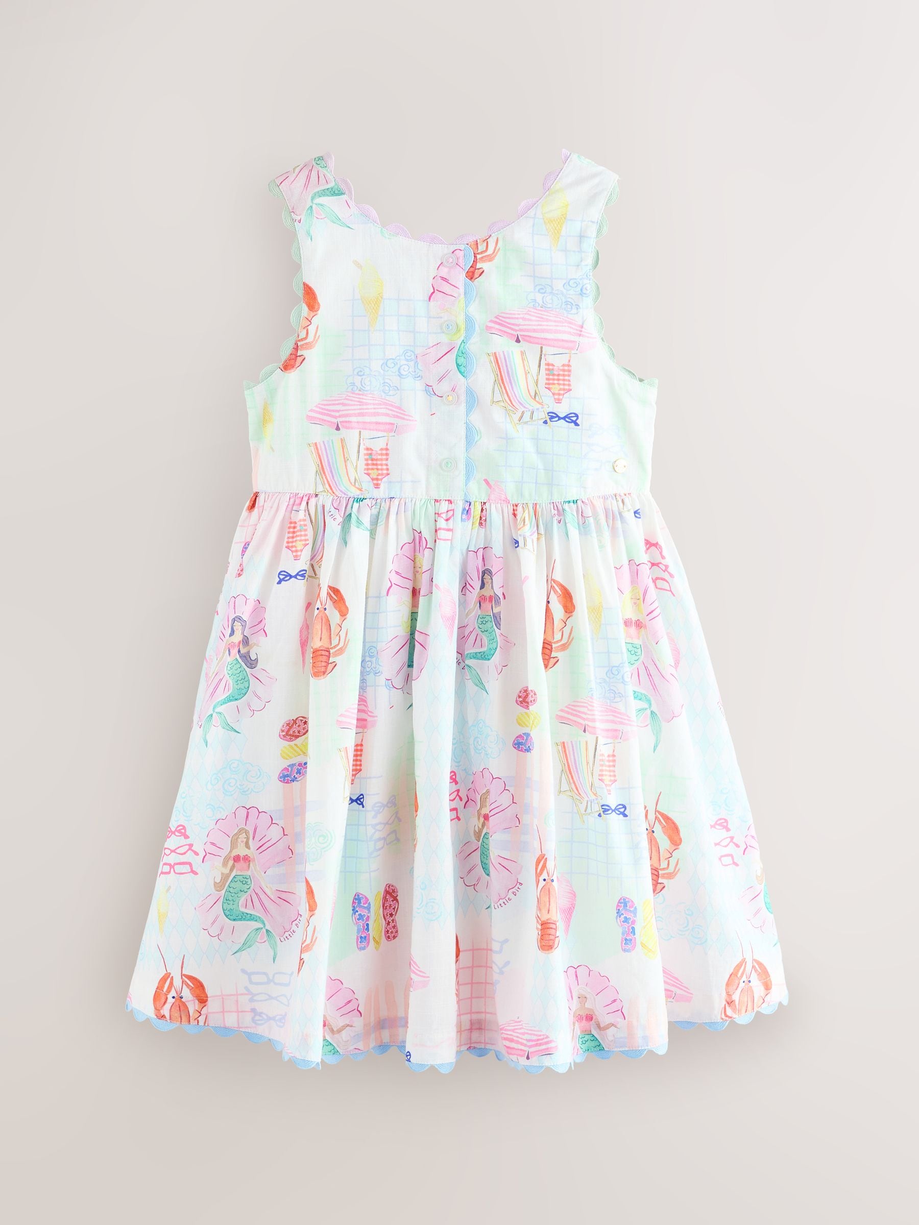 Little Bird by Jools Oliver Rainbow Mermaids Woven Ric Rac Trim Dress image 7