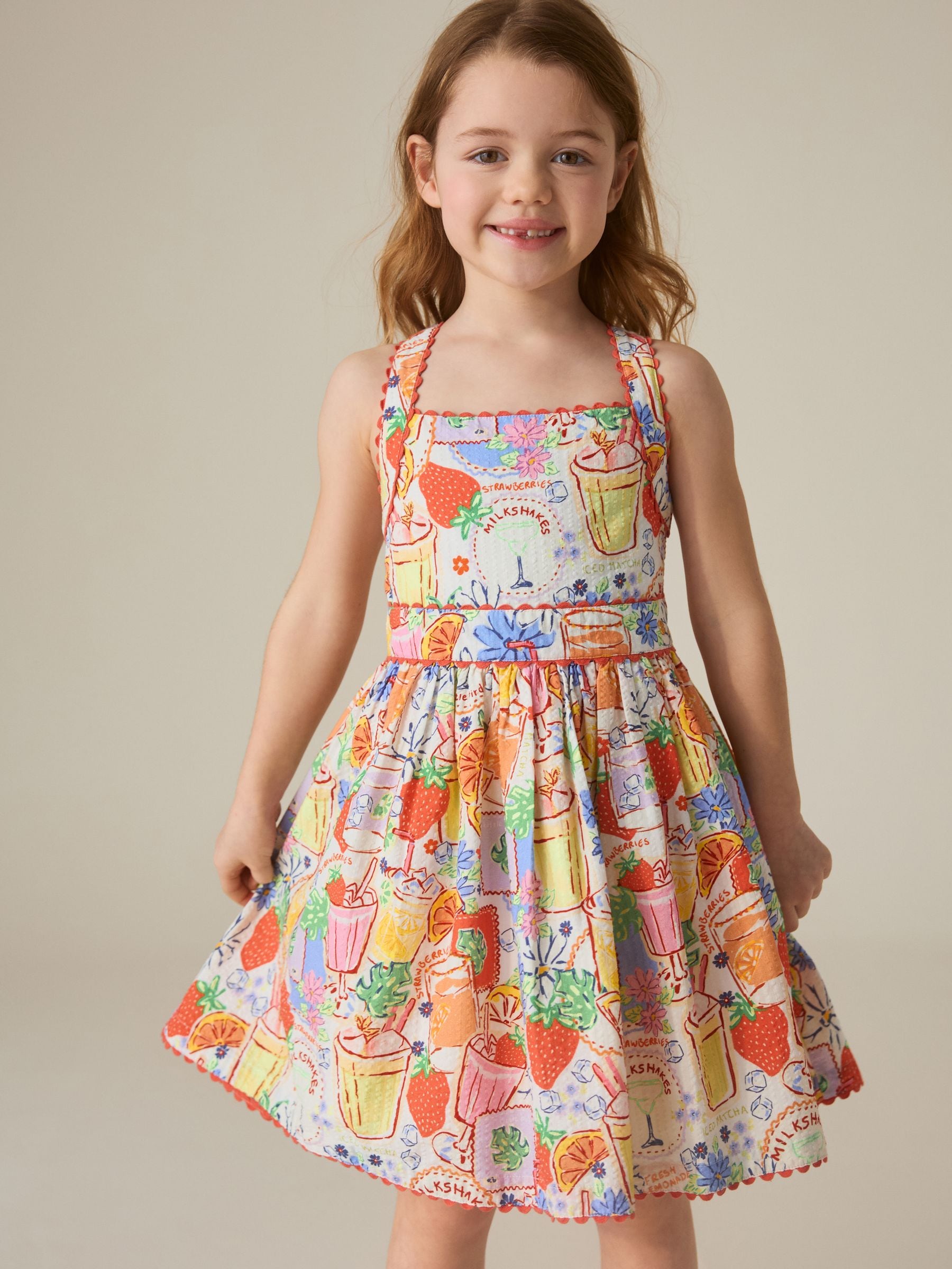 Little Bird by Jools Oliver Picnic Print Woven Criss Cross Skater Dress image 1