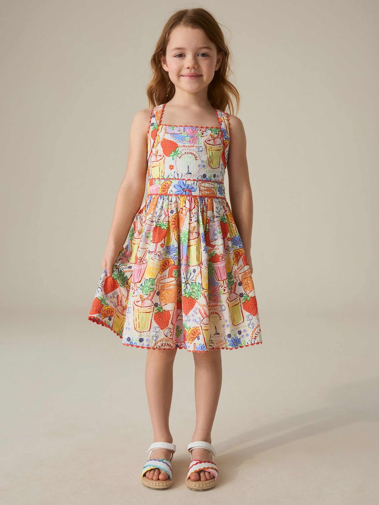 Little Bird by Jools Oliver Picnic Print Woven Criss Cross Skater Dress image 3