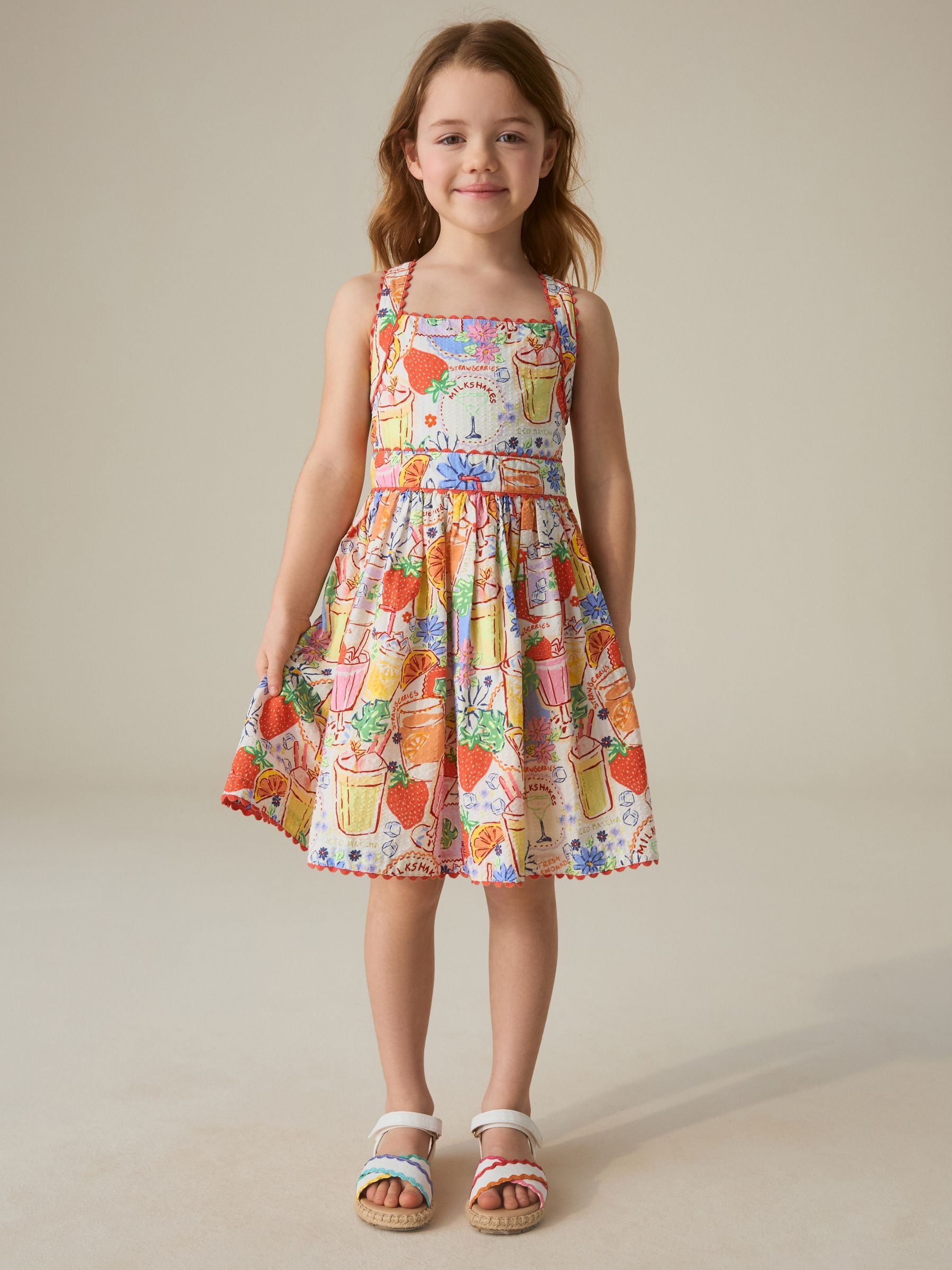 Little Bird by Jools Oliver Picnic Print Woven Criss Cross Skater Dress image 3