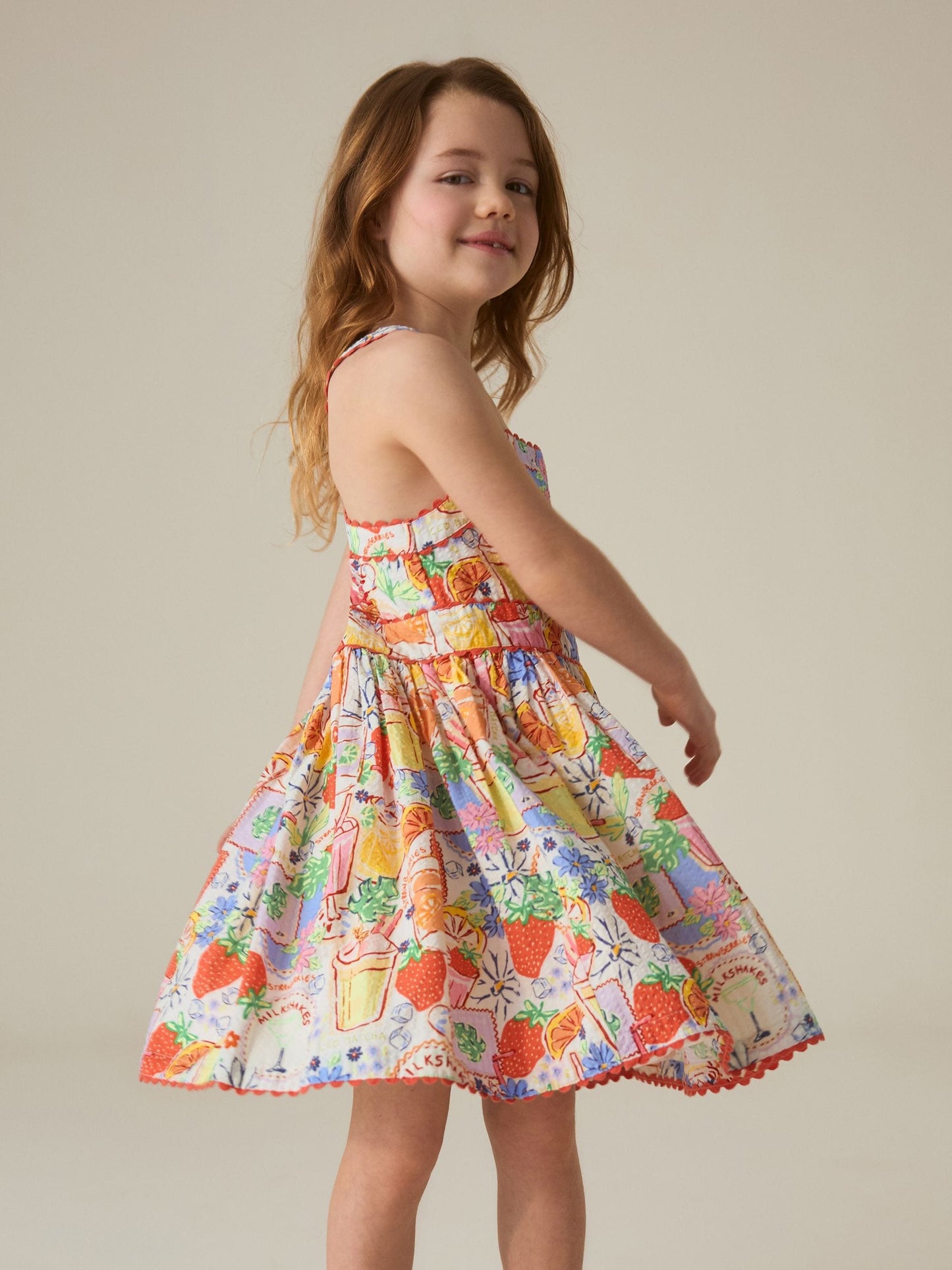 Little Bird by Jools Oliver Picnic Print Woven Criss Cross Skater Dress image 4