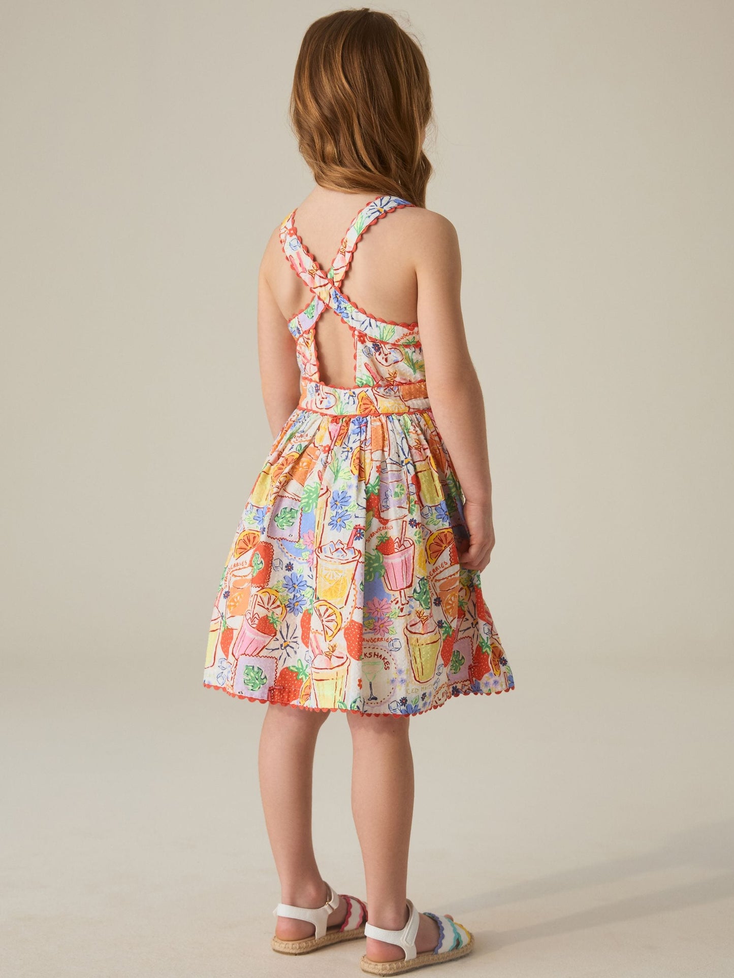 Little Bird by Jools Oliver Picnic Print Woven Criss Cross Skater Dress image 5