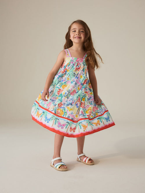 Dsiney Kidz - Little Bird by Jools Oliver Rainbow Tropical Bow Back Woven Summer Dress image 1