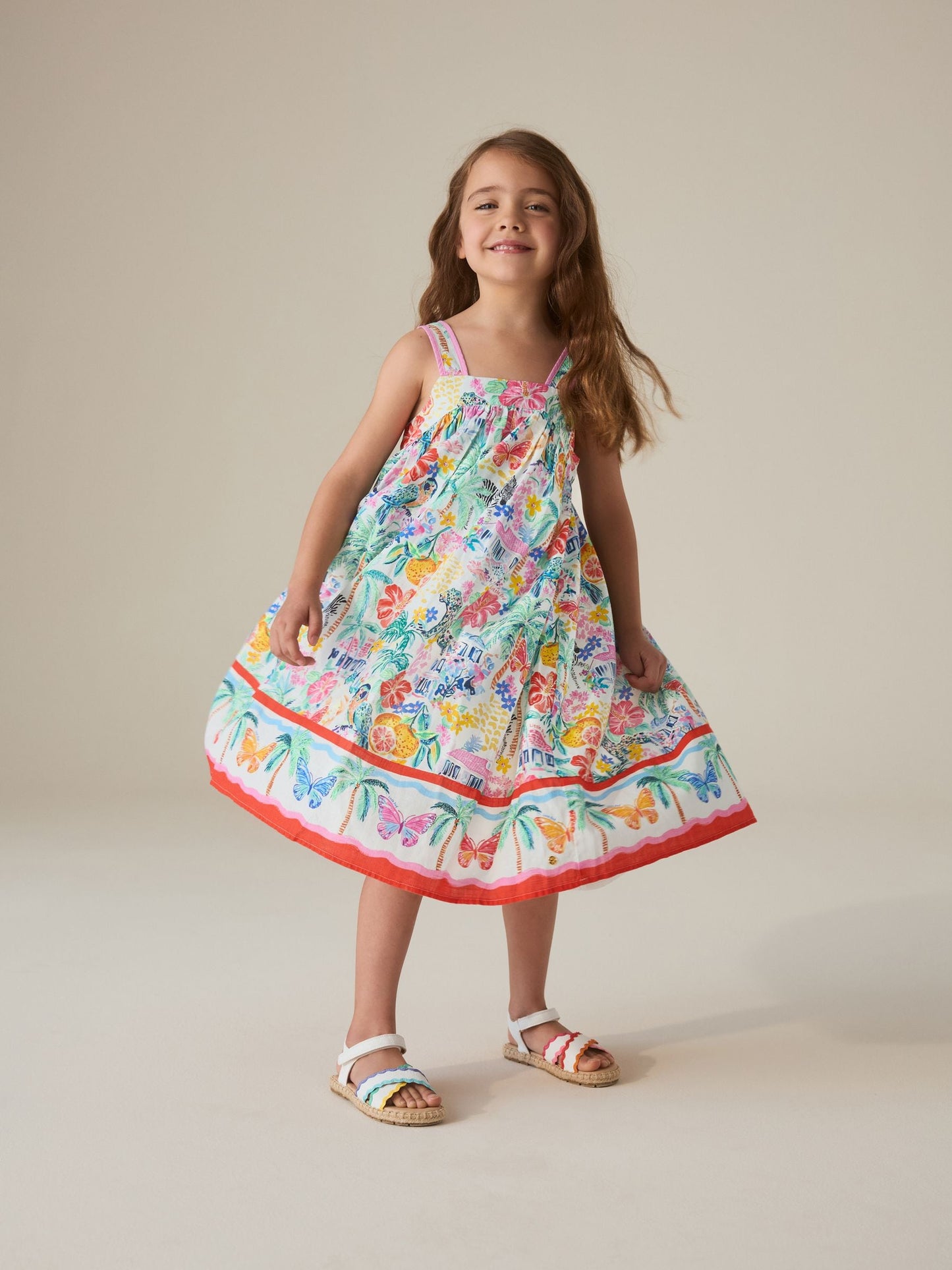 Little Bird by Jools Oliver Rainbow Tropical Bow Back Woven Summer Dress image 1