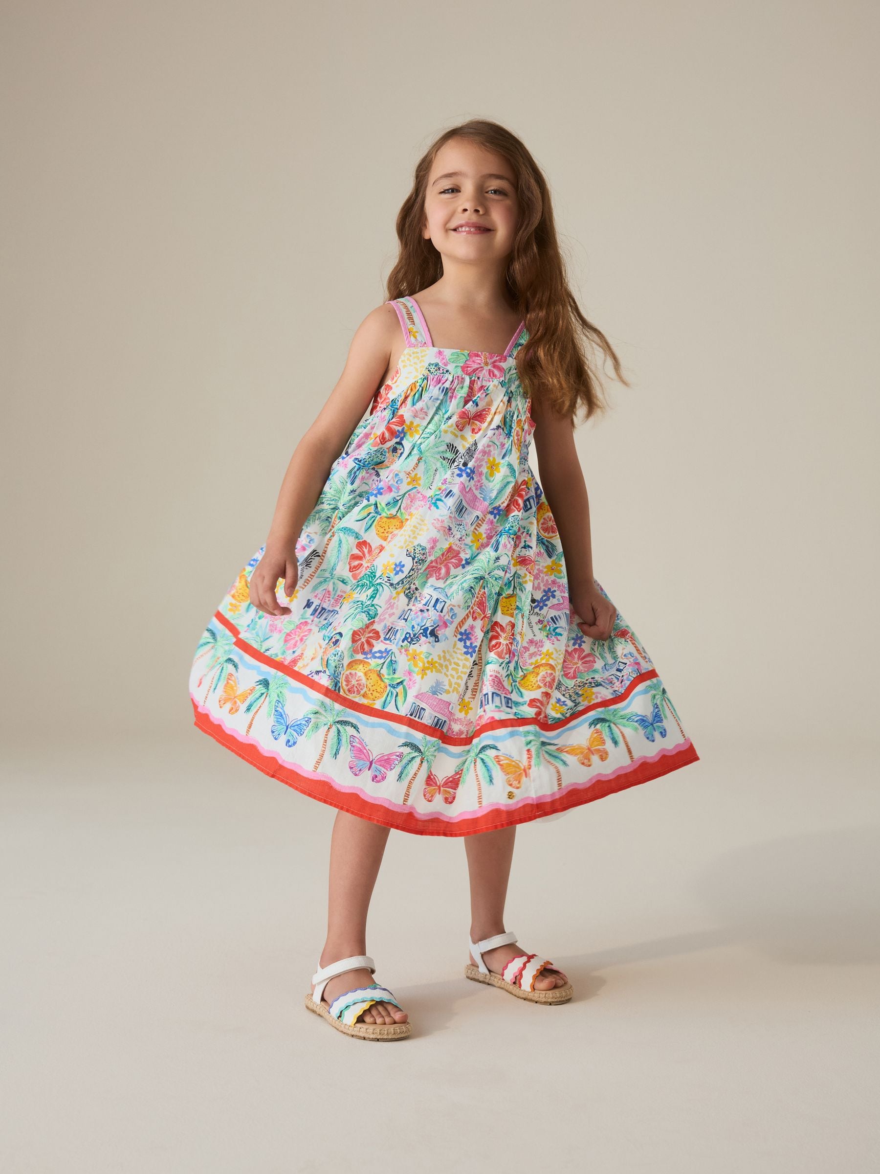 Little Bird by Jools Oliver Rainbow Tropical Bow Back Woven Summer Dress image 1