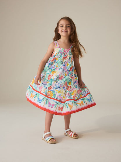 Little Bird by Jools Oliver Rainbow Tropical Bow Back Woven Summer Dress image 1