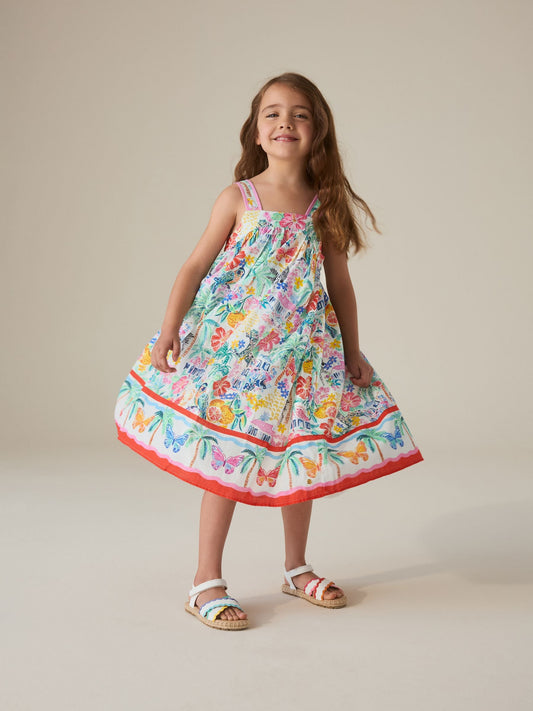Little Bird by Jools Oliver Rainbow Tropical Bow Back Woven Summer Dress image 1