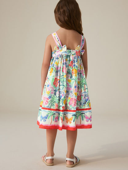 Little Bird by Jools Oliver Rainbow Tropical Bow Back Woven Summer Dress image 3