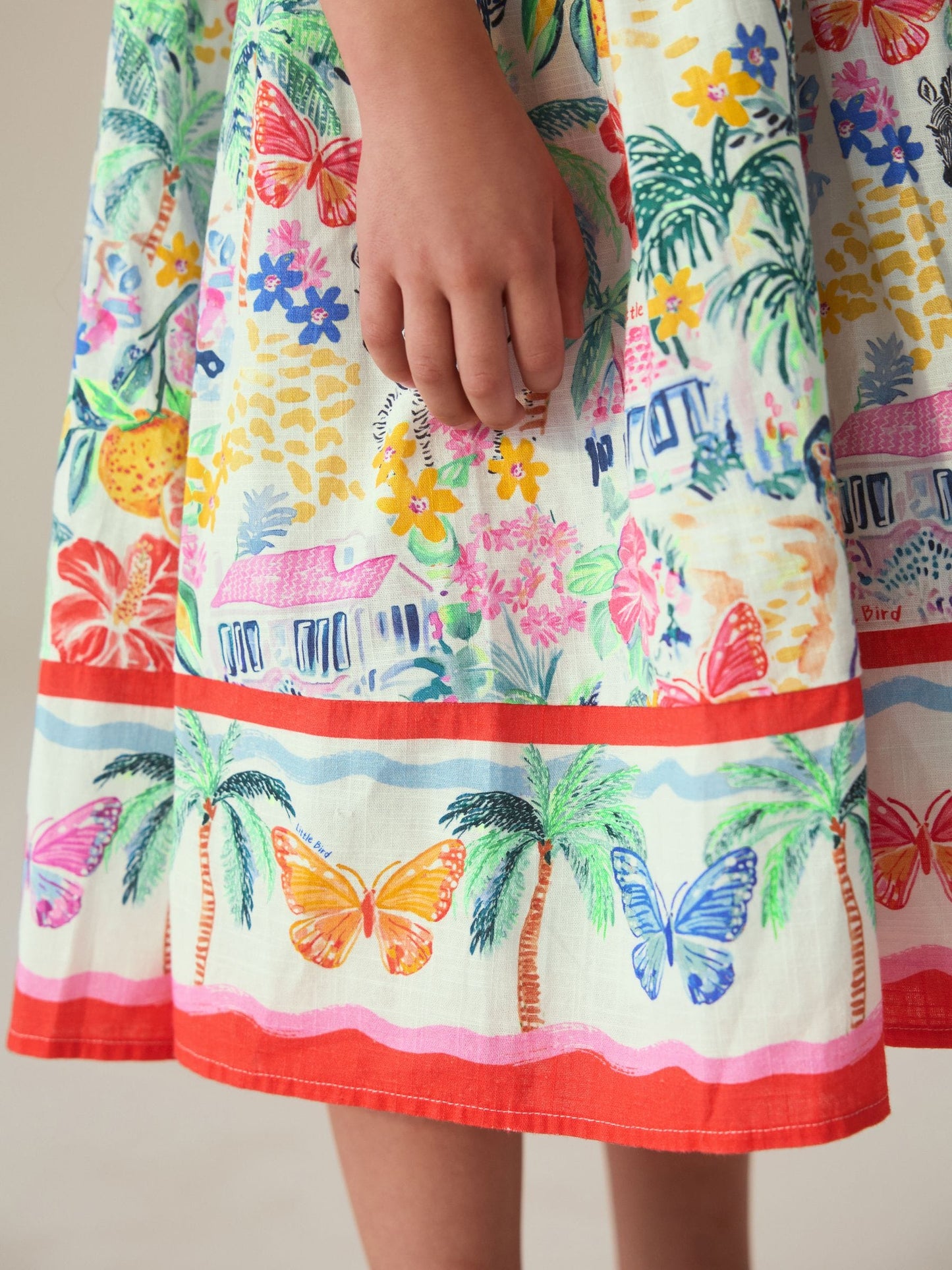 Little Bird by Jools Oliver Rainbow Tropical Bow Back Woven Summer Dress image 6