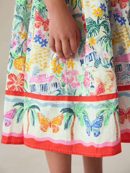Little Bird by Jools Oliver Rainbow Tropical Bow Back Woven Summer Dress image 6
