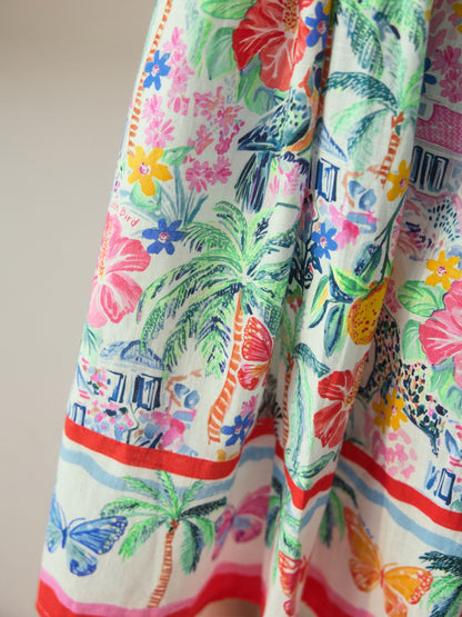 Little Bird by Jools Oliver Rainbow Tropical Bow Back Woven Summer Dress image 7