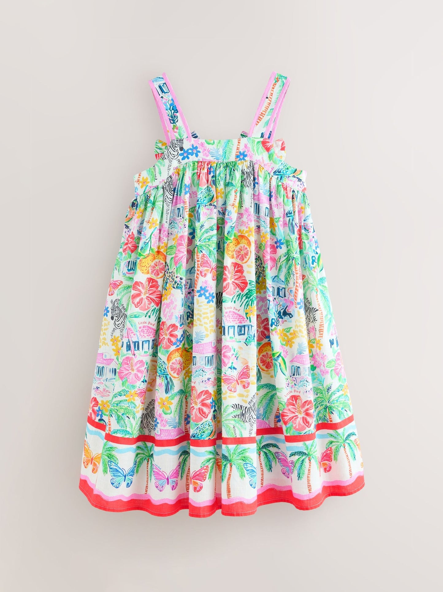 Little Bird by Jools Oliver Rainbow Tropical Bow Back Woven Summer Dress image 8