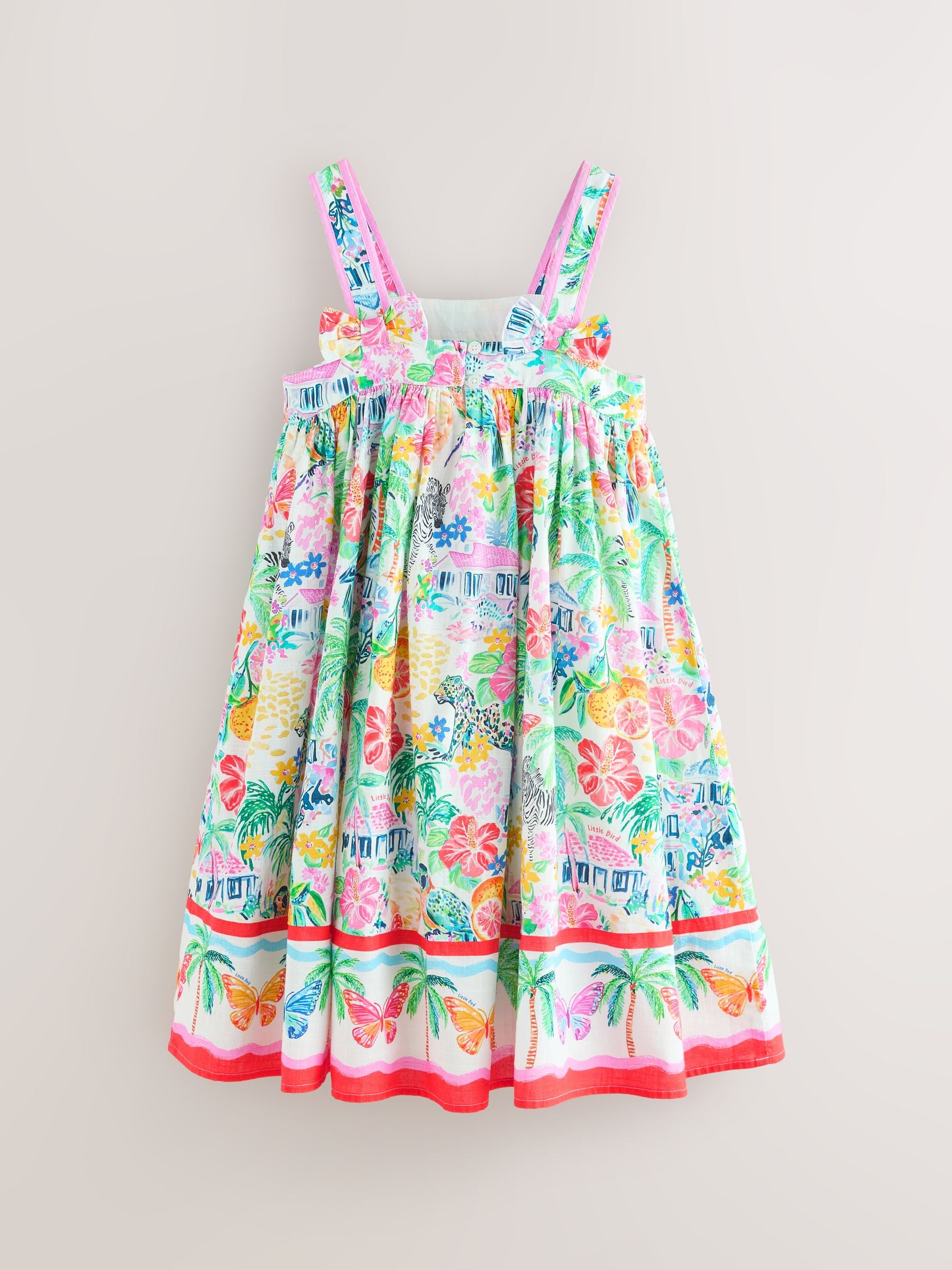 Little Bird by Jools Oliver Rainbow Tropical Bow Back Woven Summer Dress image 9