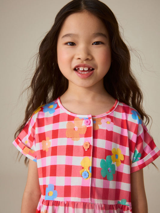 Dsiney Kidz - Little Bird by Jools Oliver Rainbow Gingham Floral Cotton Jersey Dress image 2