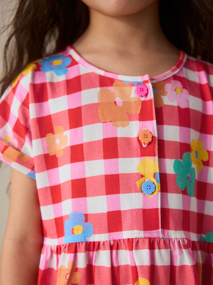 Little Bird by Jools Oliver Rainbow Gingham Floral Cotton Jersey Dress image 3