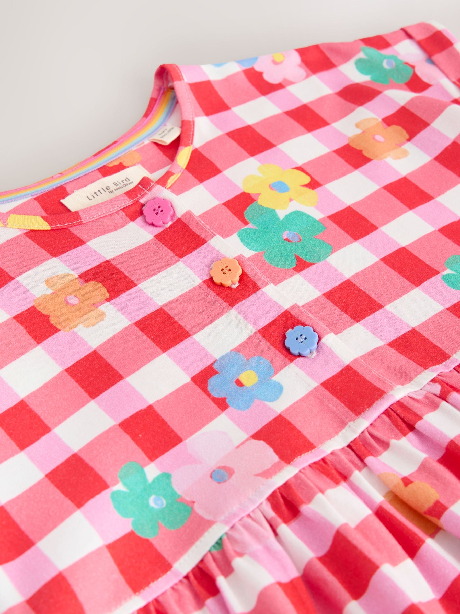 Little Bird by Jools Oliver Rainbow Gingham Floral Cotton Jersey Dress image 4
