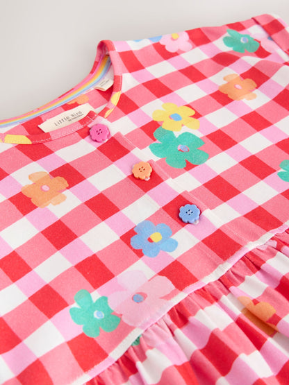 Little Bird by Jools Oliver Rainbow Gingham Floral Cotton Jersey Dress image 4