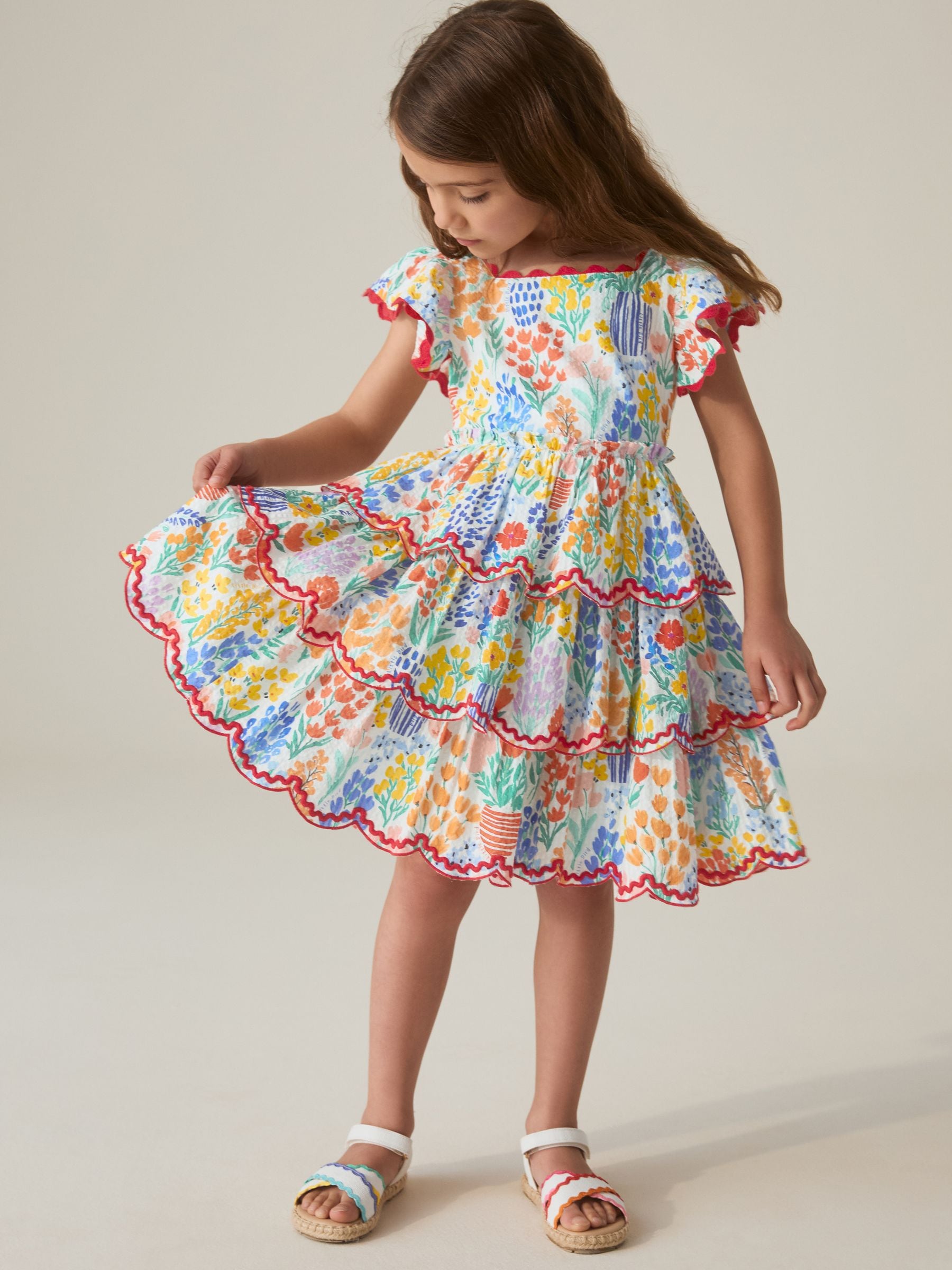 Little Bird by Jools Oliver Rainbow Floral Woven Ric Rac Trim Dress image 1