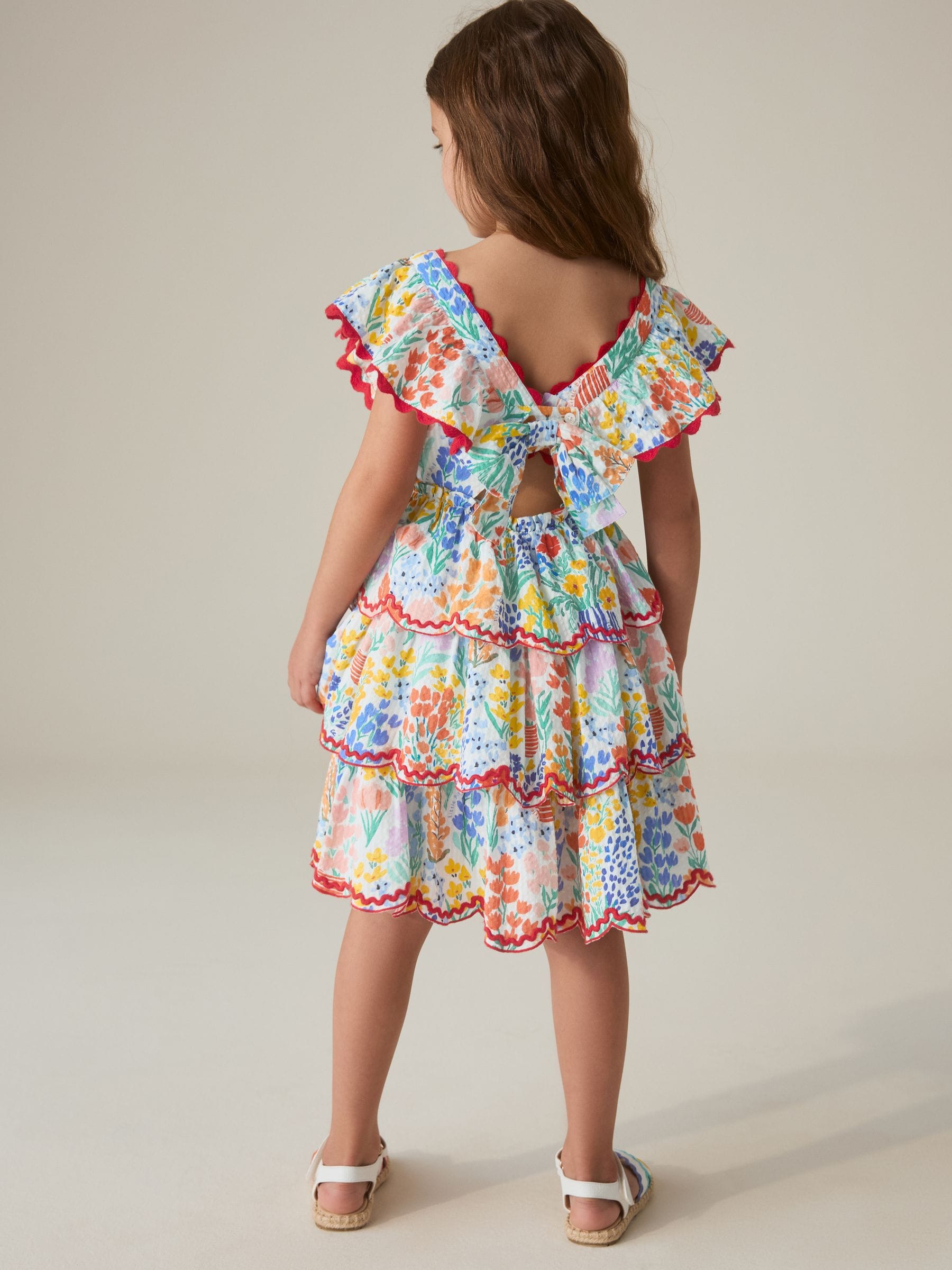 Little Bird by Jools Oliver Rainbow Floral Woven Ric Rac Trim Dress image 2