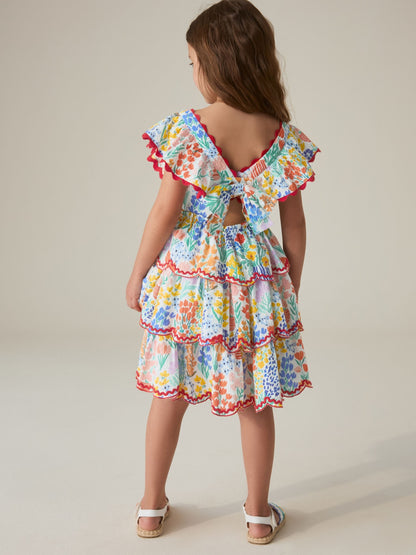 Little Bird by Jools Oliver Rainbow Floral Woven Ric Rac Trim Dress image 2
