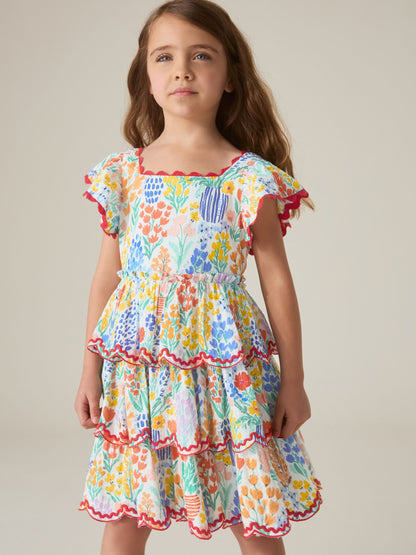Little Bird by Jools Oliver Rainbow Floral Woven Ric Rac Trim Dress image 3