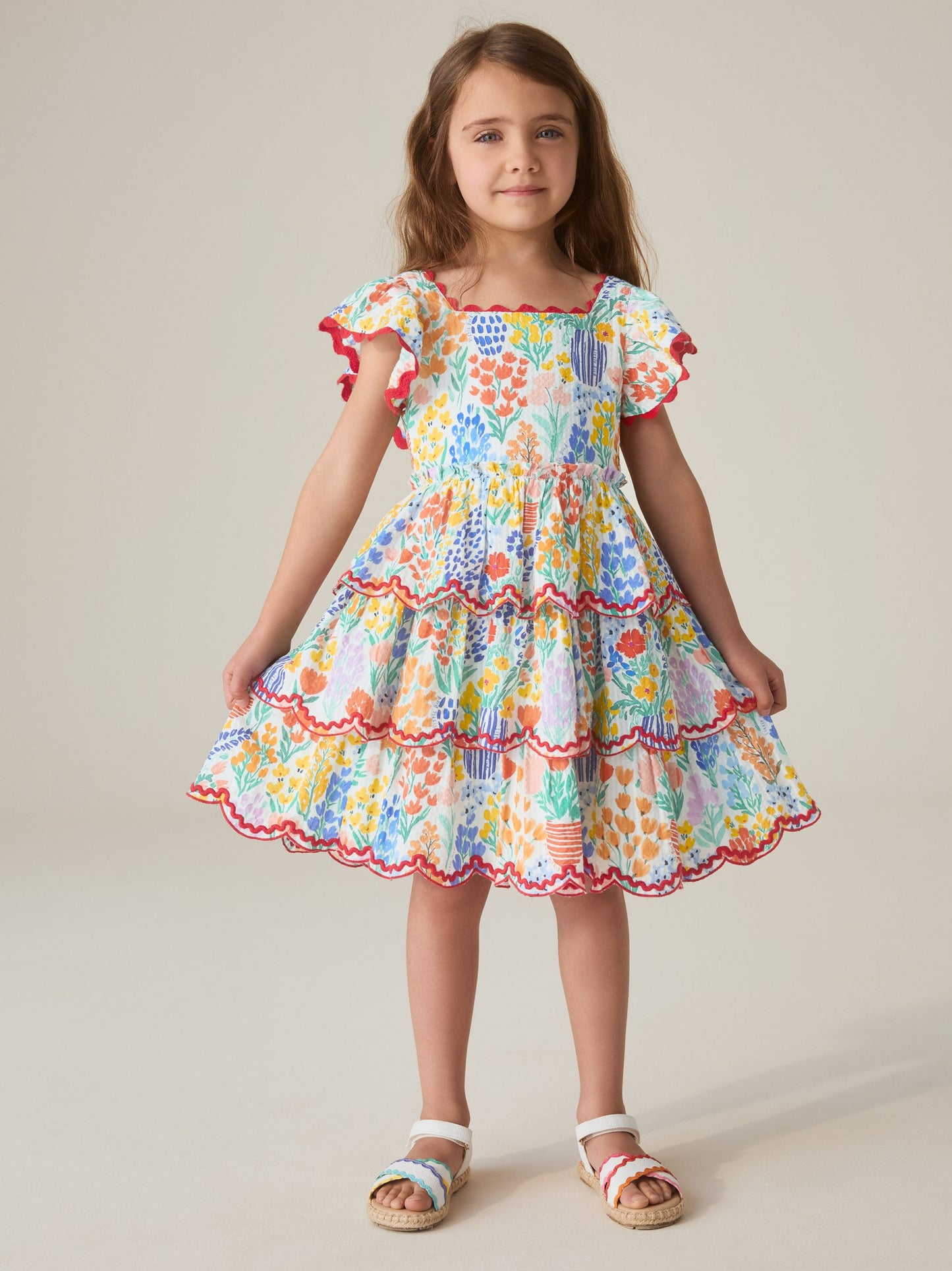 Little Bird by Jools Oliver Rainbow Floral Woven Ric Rac Trim Dress image 4