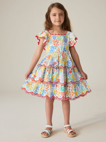 Little Bird by Jools Oliver Rainbow Floral Woven Ric Rac Trim Dress image 4