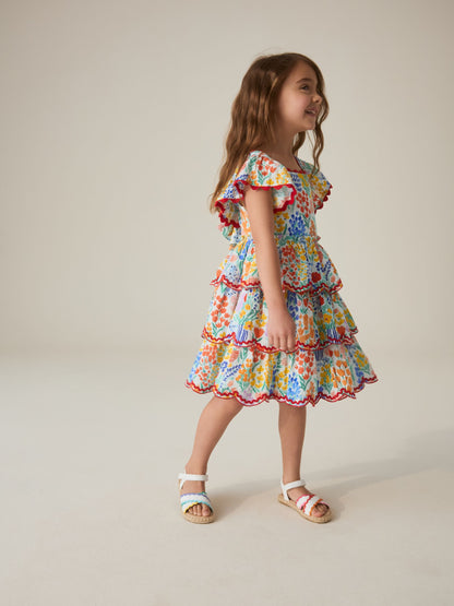 Little Bird by Jools Oliver Rainbow Floral Woven Ric Rac Trim Dress image 5