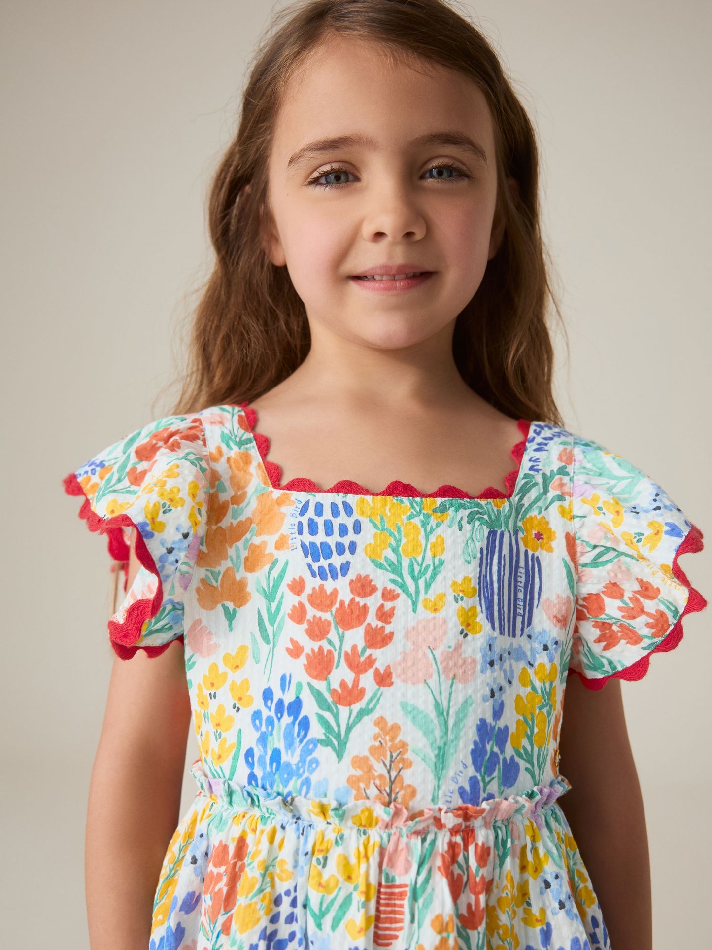 Little Bird by Jools Oliver Rainbow Floral Woven Ric Rac Trim Dress image 6